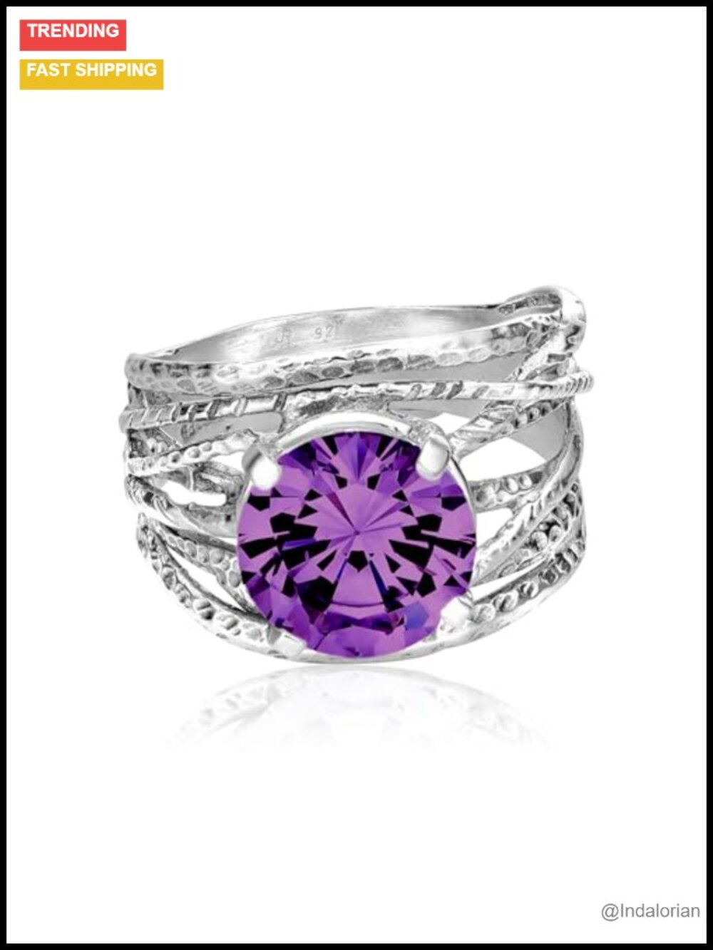 925 Sterling Silver Wrap Ring Prong Set Round Cubic Zirconia Statement